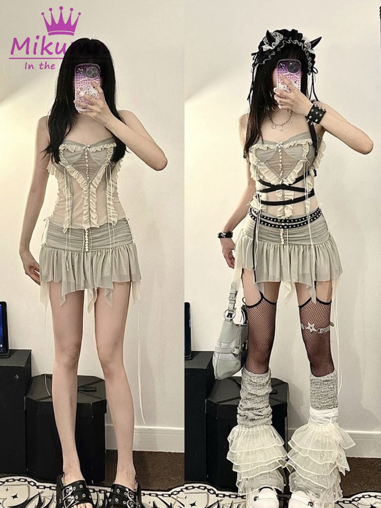 Y2k-女性のツーピースセット,セット,妖精,グランジ,不規 - Street Fashion Harajuku のレビューと価格