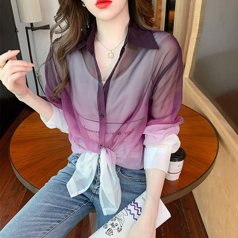 女性用Tシャツ,夏のファッション,グラデーションカラー,対照 - Street Fashion In Korea のレビューと価格