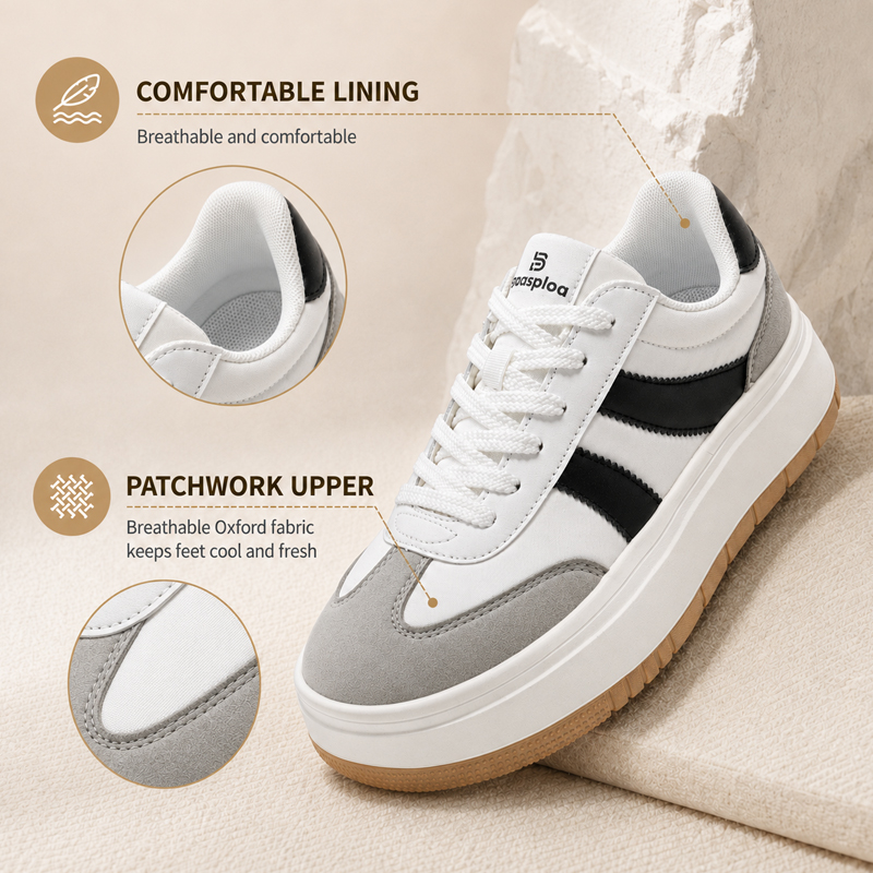 Baasploa 女性プラットフォームスニーカー分厚い厚底カ - Street Fashion Walking のレビューと価格