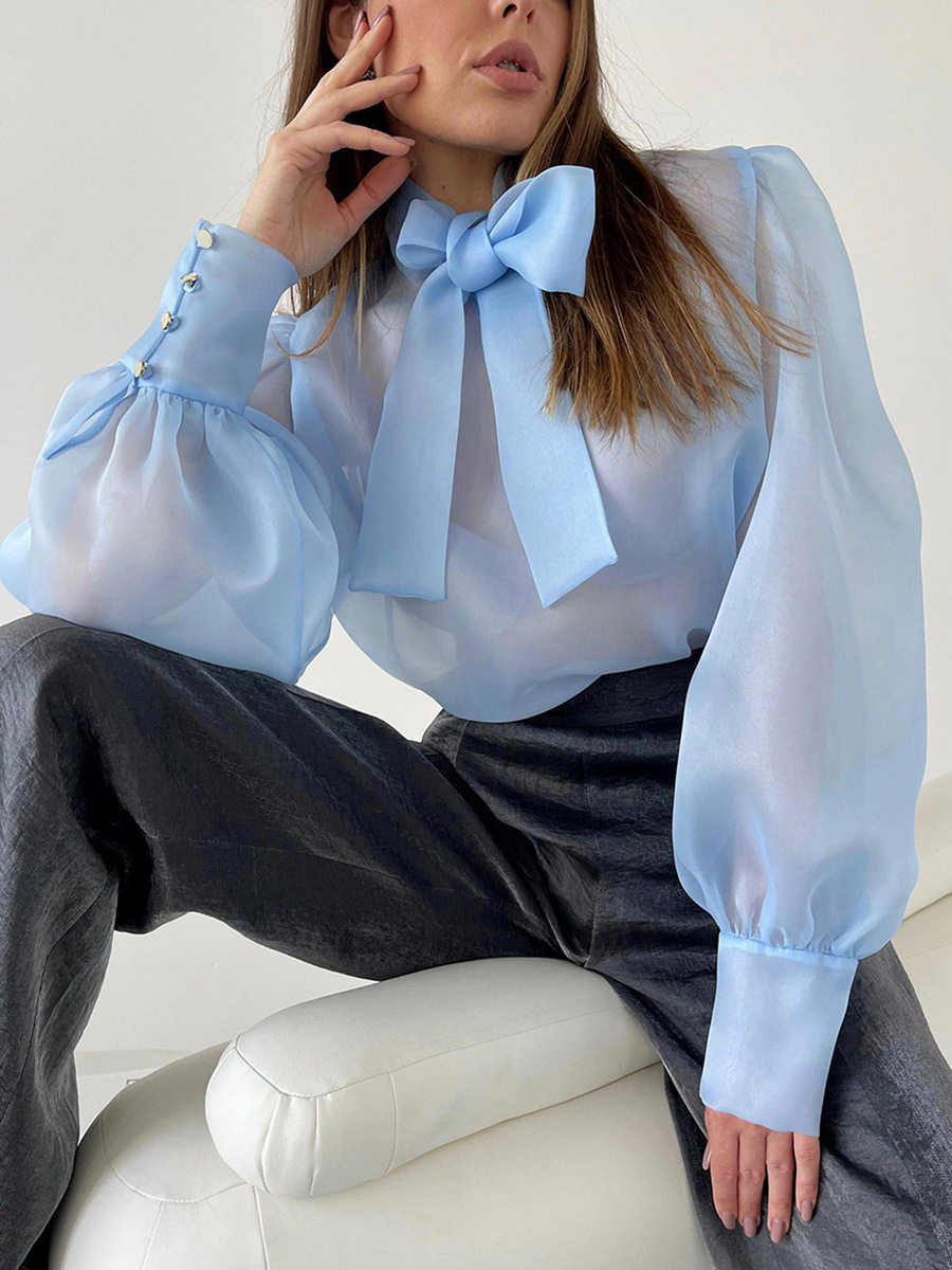 新しいエレガントなメッシュ透明ブラウス女性フレンチスタイルオ - Mesh Top Layering のレビューと価格