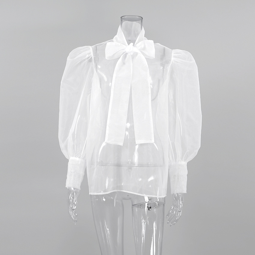 新しいエレガントなメッシュ透明ブラウス女性フレンチスタイルオ - Mesh Top Layering のレビューと価格
