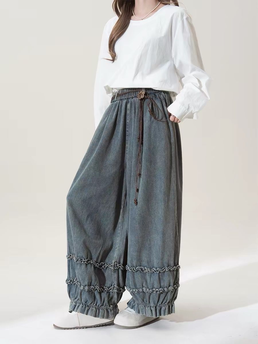 日本のレトロな無地ルーズパンツ女性用カジュアルファッションス - Japanese Street Fashion Female のレビューと価格