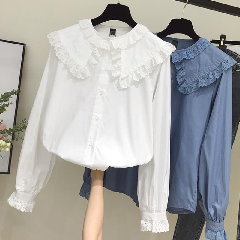 女性のためのシックな韓国スタイルのシャツ,ロリータ,レース, - Street Fashion In Korea のレビューと価格
