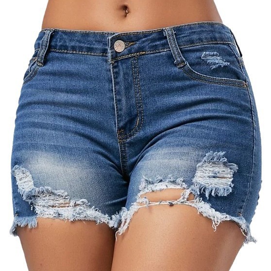 ショートパンツ女性用穴あきジーンズショートパンツハイウエスト - Distressed Jean Rip のレビューと価格