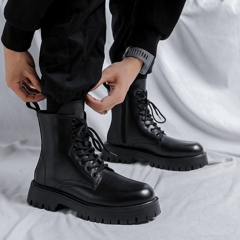 メンズラグジュアリーファッション 本革ブーツ ブラック ホワ - Street Fashion Brands のレビューと価格