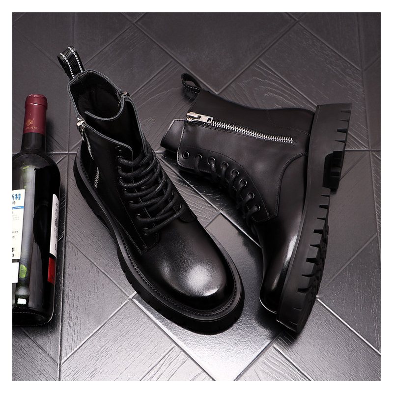 メンズラグジュアリーファッション 本革ブーツ ブラック ホワ - Street Fashion Brands のレビューと価格