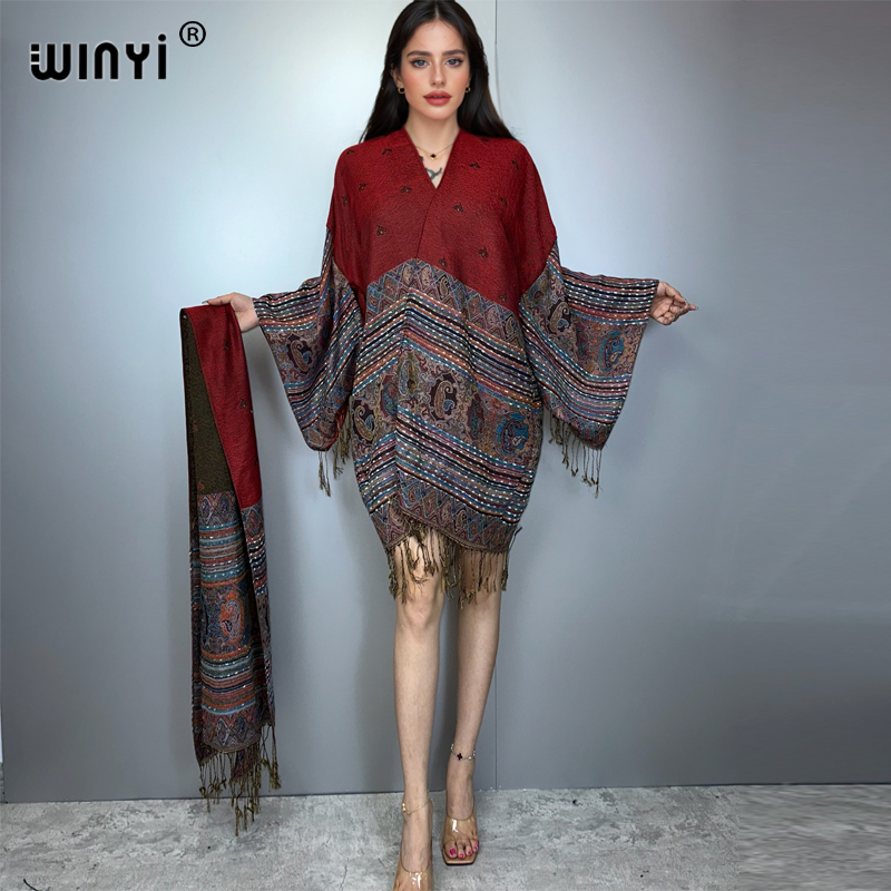 WINYI着物マキシコート アフリカ女性プリント 暖かい長袖 - Street Fashion Kimono のレビューと価格