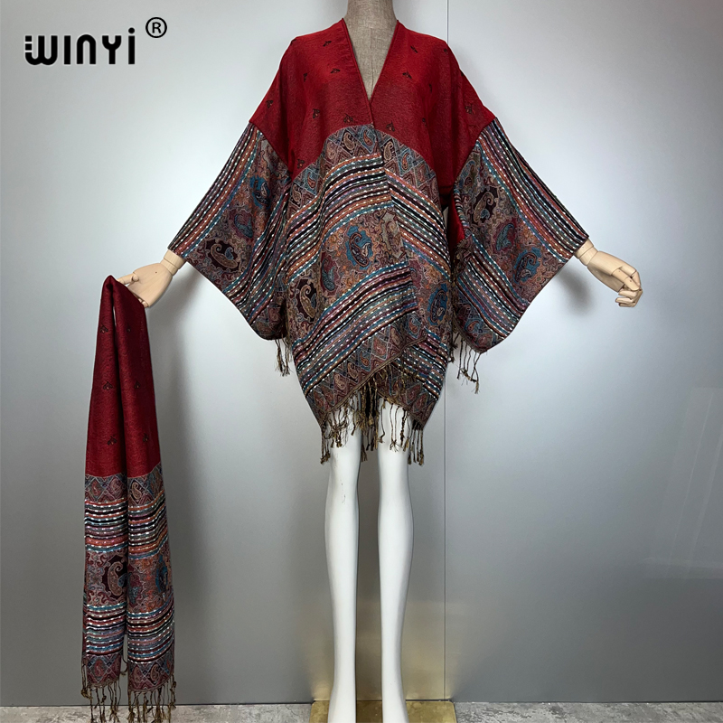 WINYI着物マキシコート アフリカ女性プリント 暖かい長袖 - Street Fashion Kimono のレビューと価格