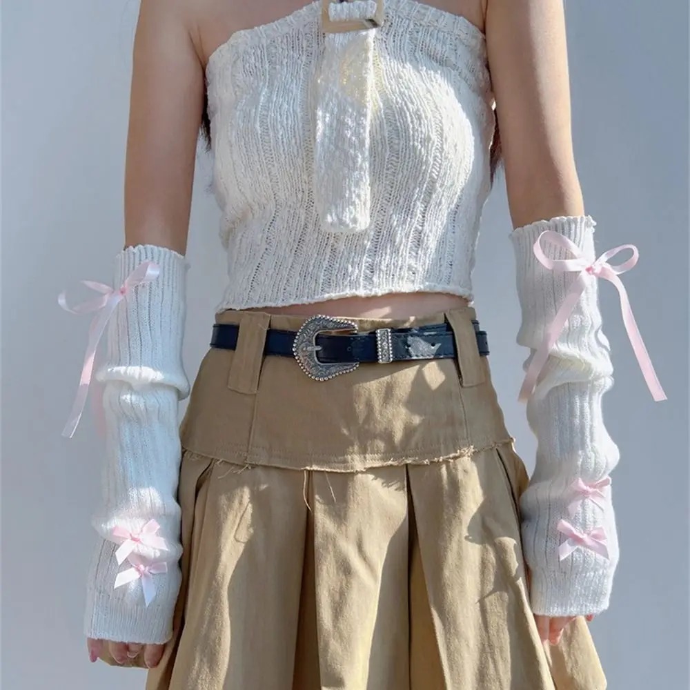ストリート弾性ニット弓アームスリーブ Y2K バレエスタイル - Street Fashion In Korea のレビューと価格