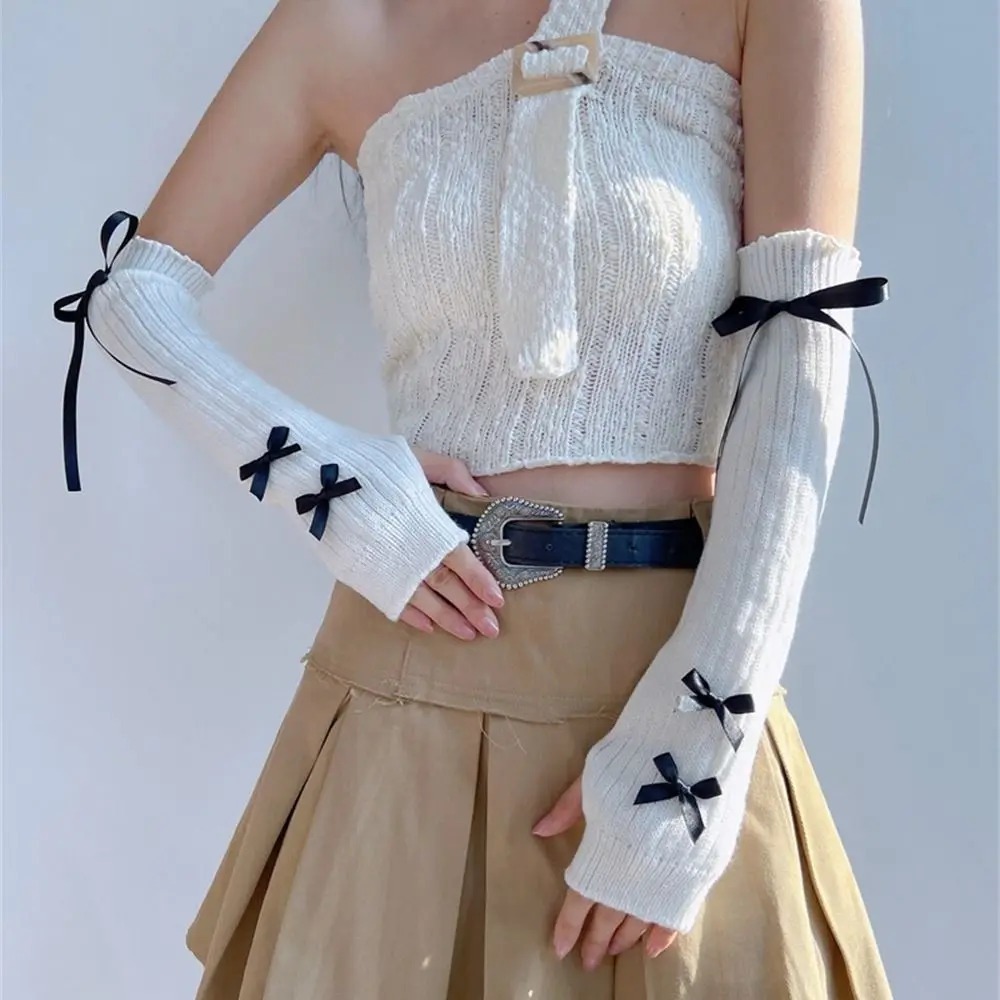 ストリート弾性ニット弓アームスリーブ Y2K バレエスタイル - Street Fashion In Korea のレビューと価格