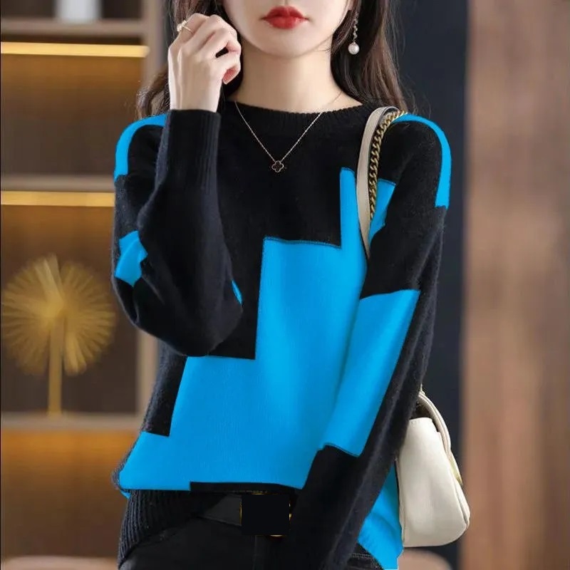 ファッション O ネックスプライシングニットカラーセーター女 - Street Fashion In Korea のレビューと価格