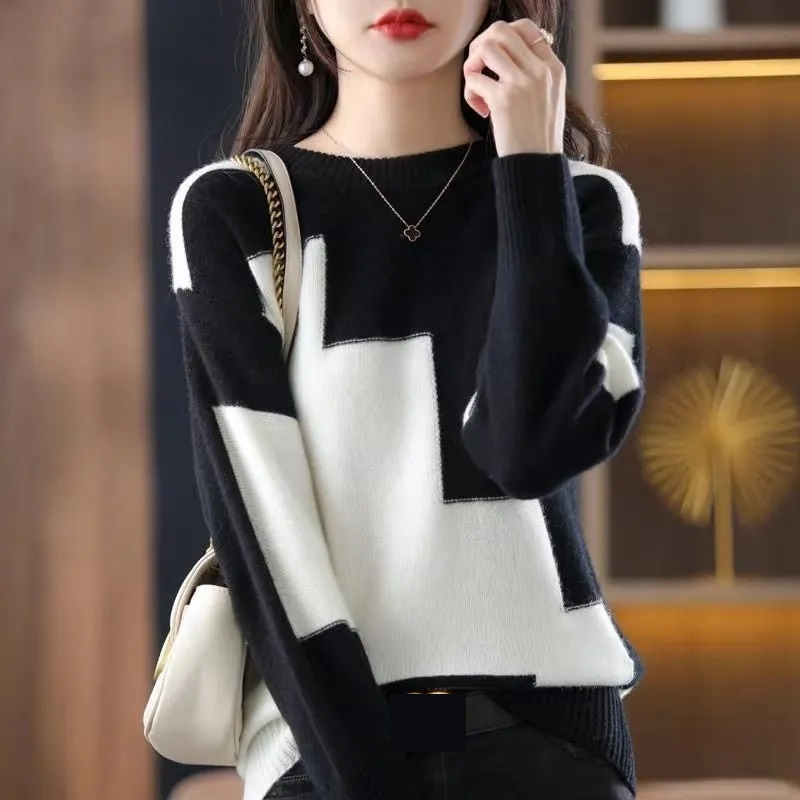 ファッション O ネックスプライシングニットカラーセーター女 - Street Fashion In Korea のレビューと価格