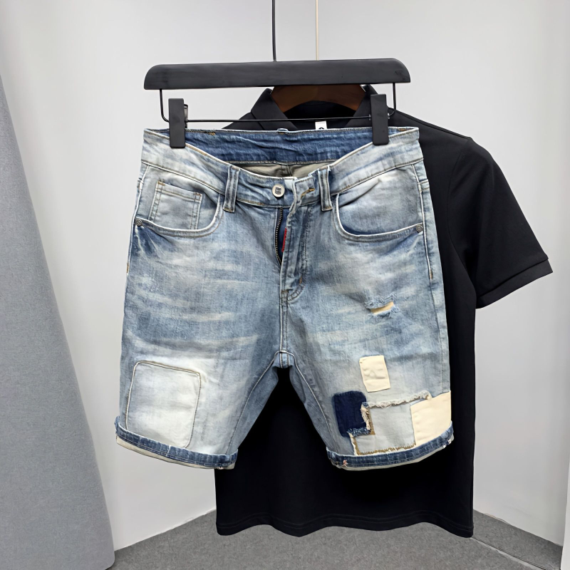 メンズ破れたストレートデニムショーツ,メンズユーズド加工ジー - Distressed Jean Rip のレビューと価格