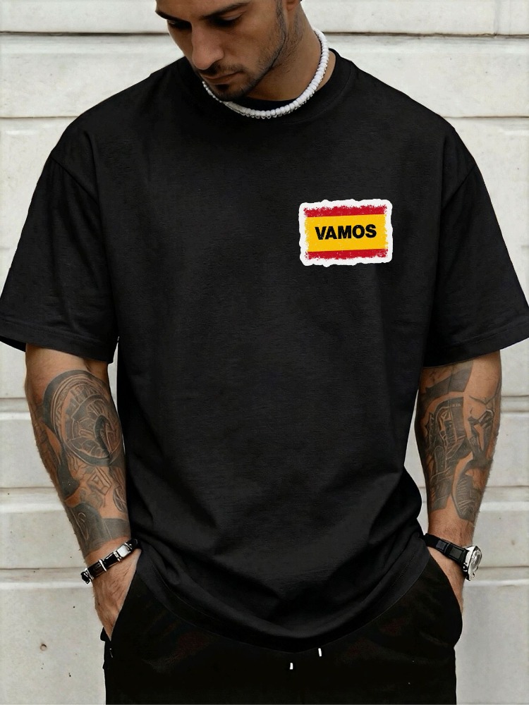 メンズクルーネックTシャツ スペイン国旗柄胸元グラフィック  - Street Fashion In Spain のレビューと価格