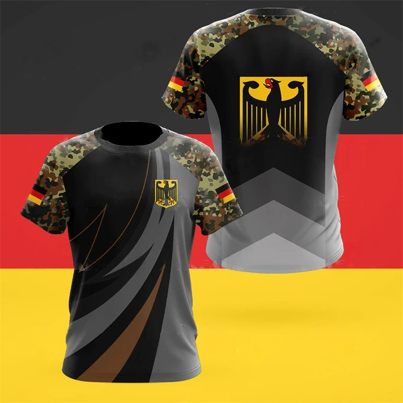ユニセックスドイツ迷彩柄Tシャツ、鷲旗プリント速乾トップス、 - Street Fashion Germany のレビューと価格
