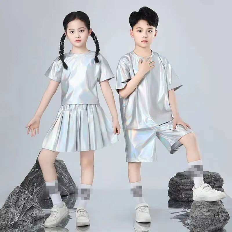 ジャズダンス衣装子供男の子と女の子ヒップホップセットシルバー - Street Fashion Boy のレビューと価格
