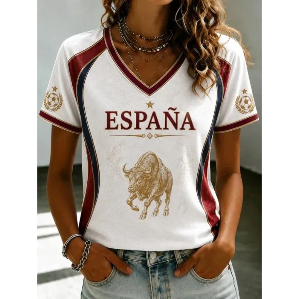 2026年夏スペインサッカーファンTシャツ袖付き通気性速乾ス - Street Fashion In Spain のレビューと価格