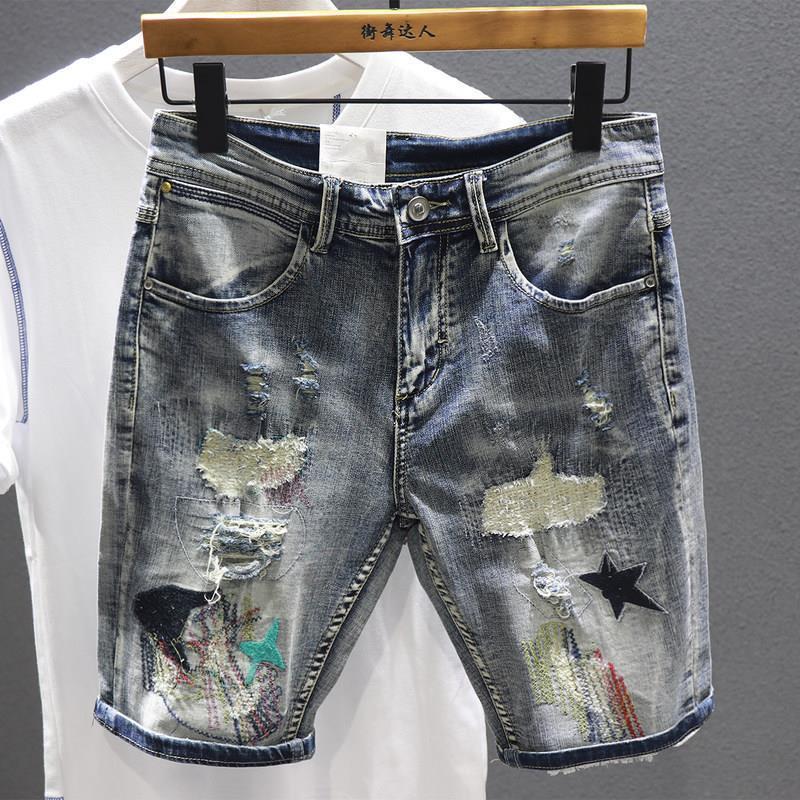 メンズマルチカラーデニムショーツ,グラフィックパンツ,ラグジ - Distressed Jean Rip のレビューと価格