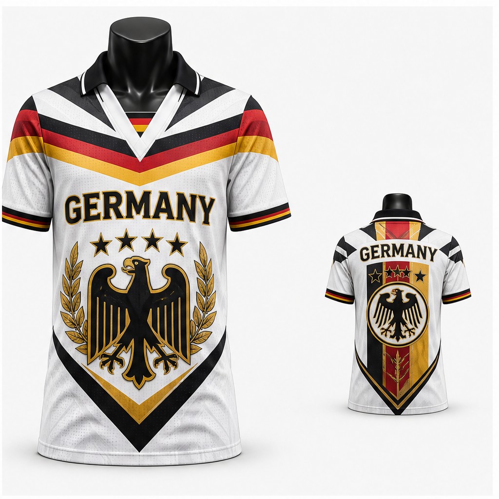 メンズドイツ鷲紋シールドグラフィックセミポロVネックTシャツ - Street Fashion Germany のレビューと価格