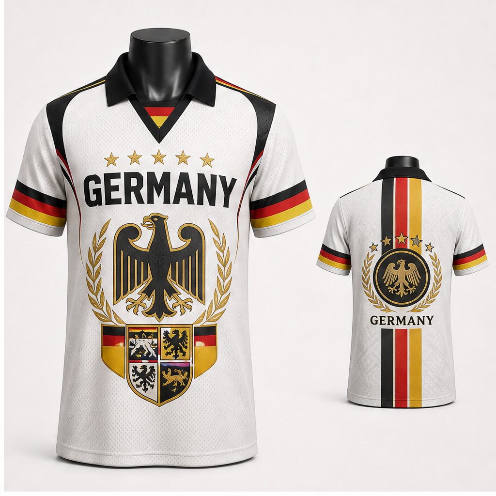 メンズドイツ鷲紋シールドグラフィックセミポロVネックTシャツ - Street Fashion Germany のレビューと価格
