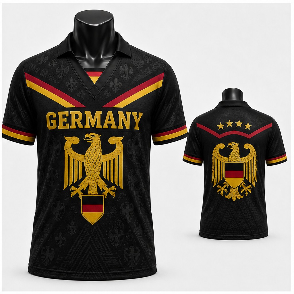 メンズドイツ鷲紋シールドグラフィックセミポロVネックTシャツ - Street Fashion Germany のレビューと価格