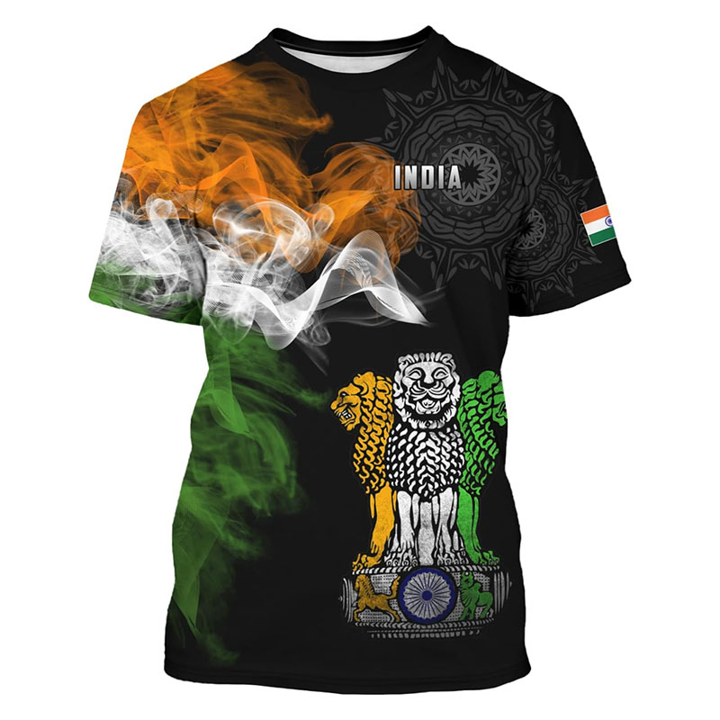 メンズインド国旗プリントTシャツ,クルーネック,半袖Tシャツ - Street Fashion India のレビューと価格