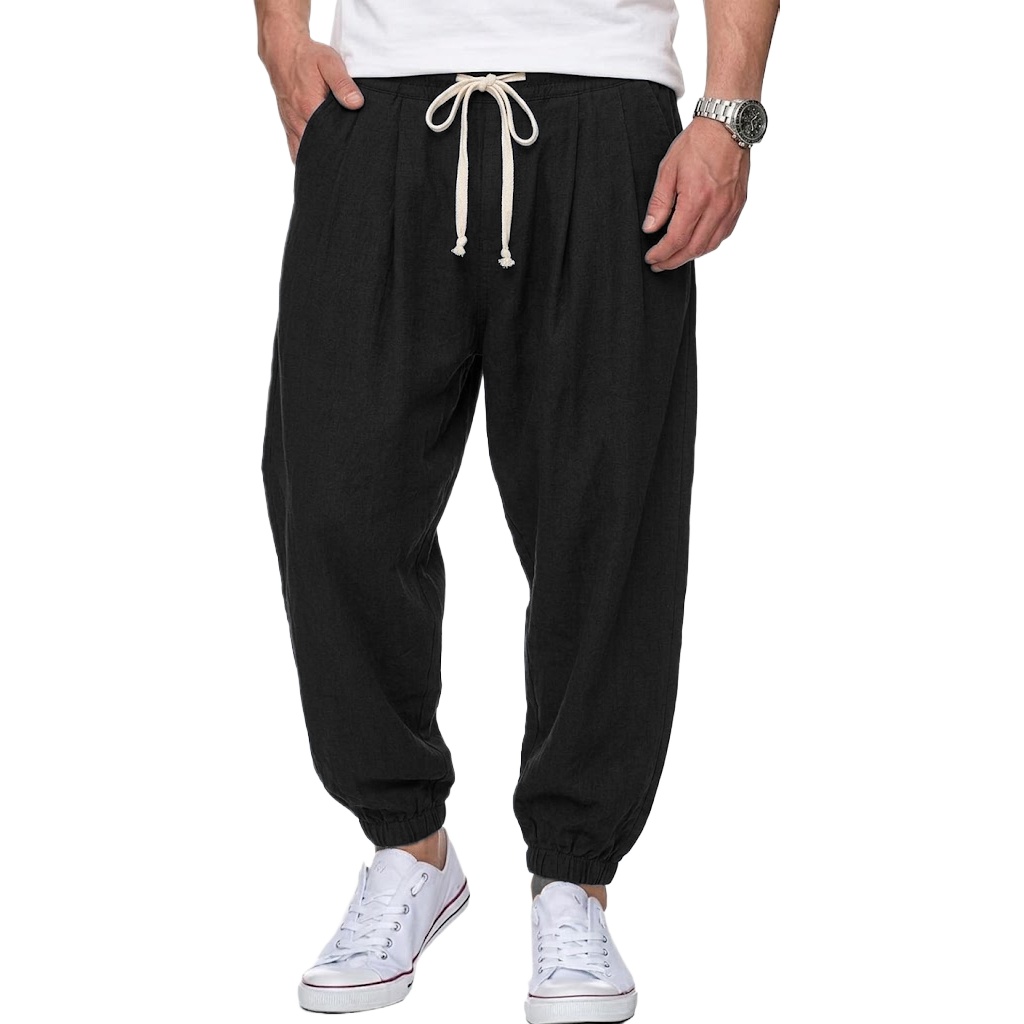 メンズコットンリネンパンツ韓国ジムパンツ男性カジュアルだぶだ - Street Fashion In Korea のレビューと価格