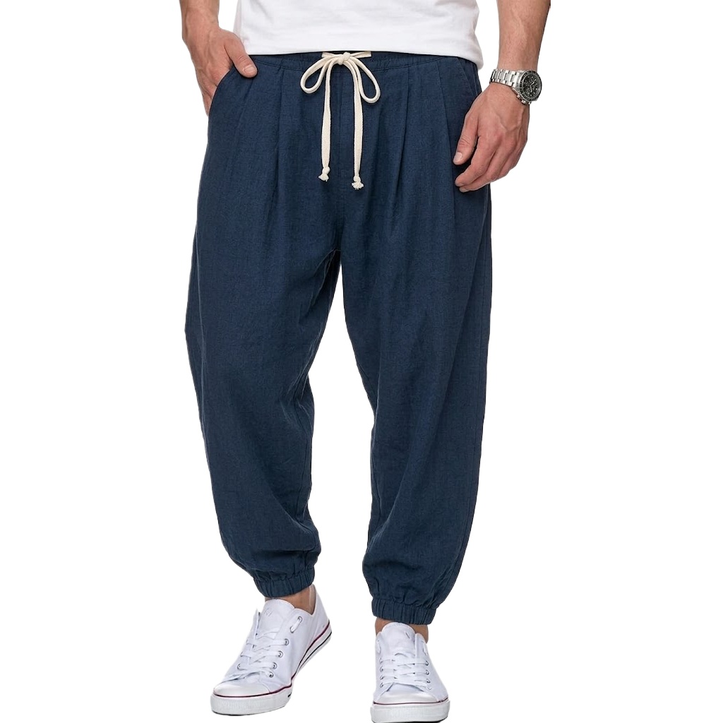 メンズコットンリネンパンツ韓国ジムパンツ男性カジュアルだぶだ - Street Fashion In Korea のレビューと価格