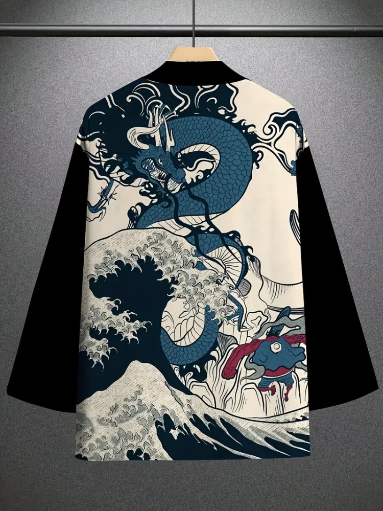 メンズファッション日本の夏着物ドラゴンプリント 3D プリン - Street Fashion Kimono のレビューと価格