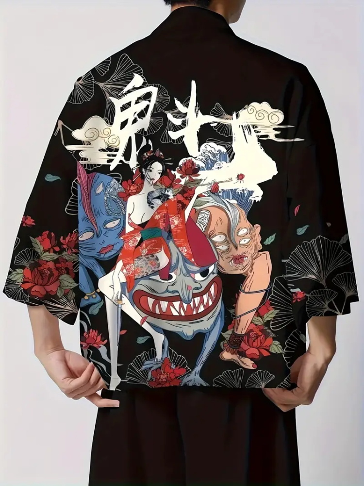 メンズファッション日本の夏着物ドラゴンプリント 3D プリン - Street Fashion Kimono のレビューと価格